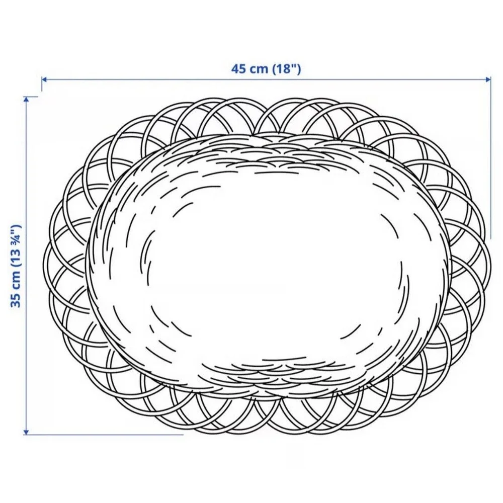 (2) IKEA VARGFISK Rattan Placemat Woven Natural Handmade Boho Oval Place Mat NEW